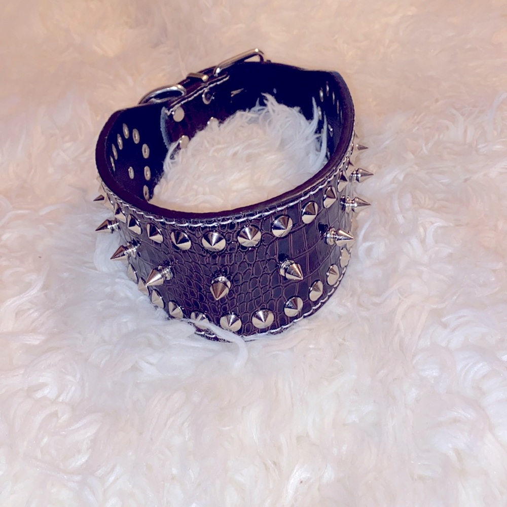 GENUINE LEATHER CROC PRINT WITH SPIKES DOG COLLAR